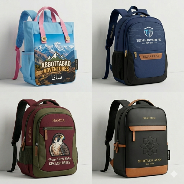 Customized blue school bag for boys with superhero and name print