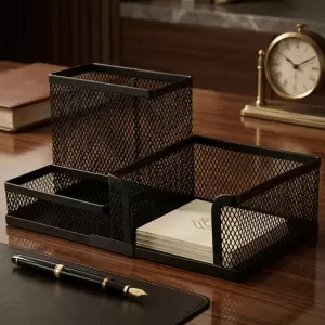 Mesh Metal Desk Organiser – Multi-Compartment Stationery Holder