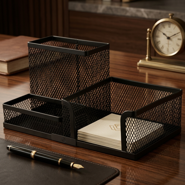 Mesh Metal Desk Organiser – Multi-Compartment Stationery Holder